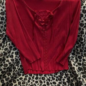 Vintage Faded Glory Red Lace-Up Blouse